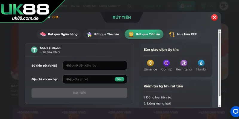 Chi tiết các bước thực hiện chuyên số dư cược về túi bằng ví crypto